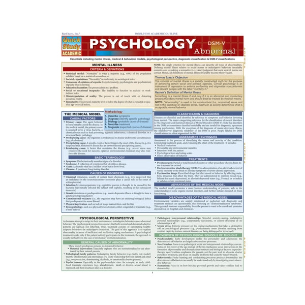Psychology: Abnormal - Quick Study Guide